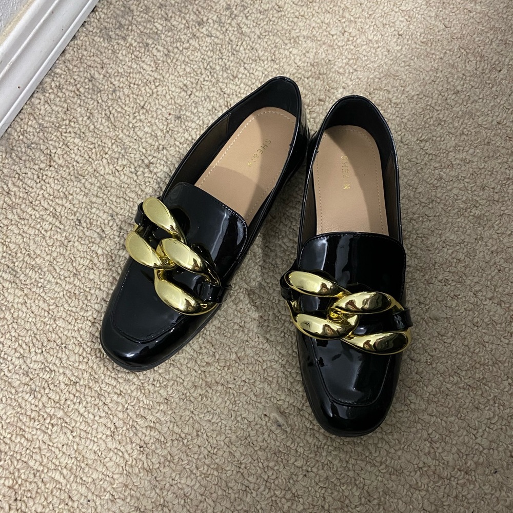 Gold chain loafers